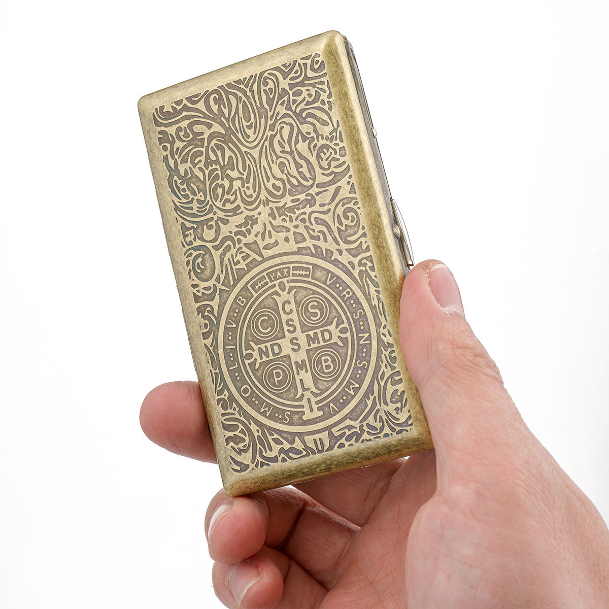 Retro Metal Cigarette Case - Antique Brass, Double-Sided Spring Clip Holder for Regular & 100s Cigarettes, Crush-Proof Portable Box