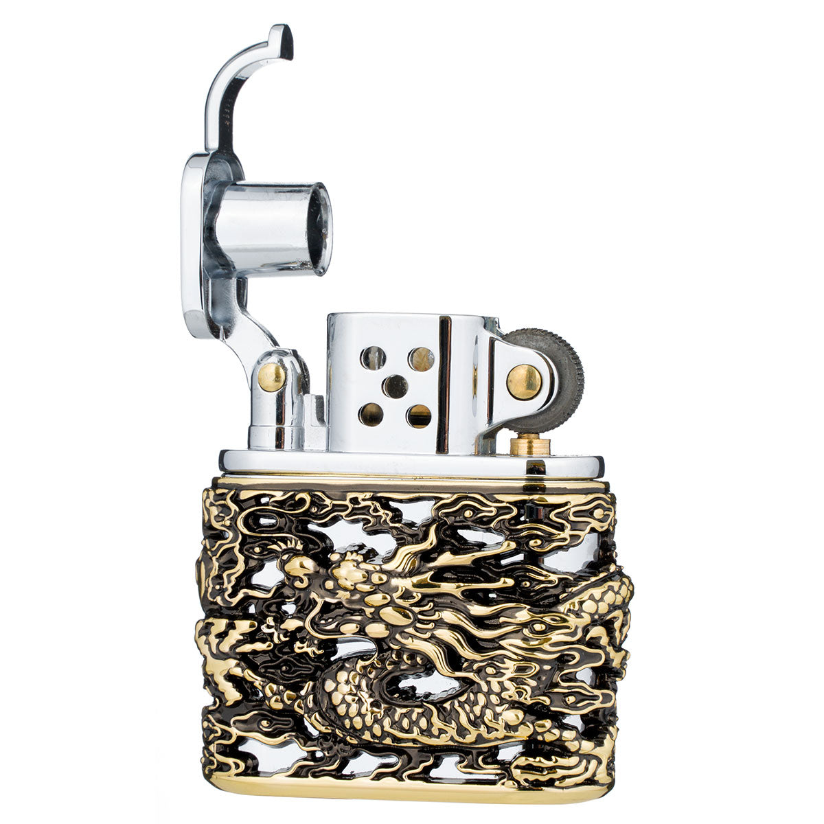 Chinese Dragon Creative Hollow Carved Antique Style Lift Arm Kerosene Windproof Lighter