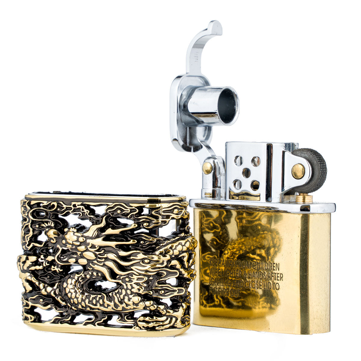 Chinese Dragon Creative Hollow Carved Antique Style Lift Arm Kerosene Windproof Lighter