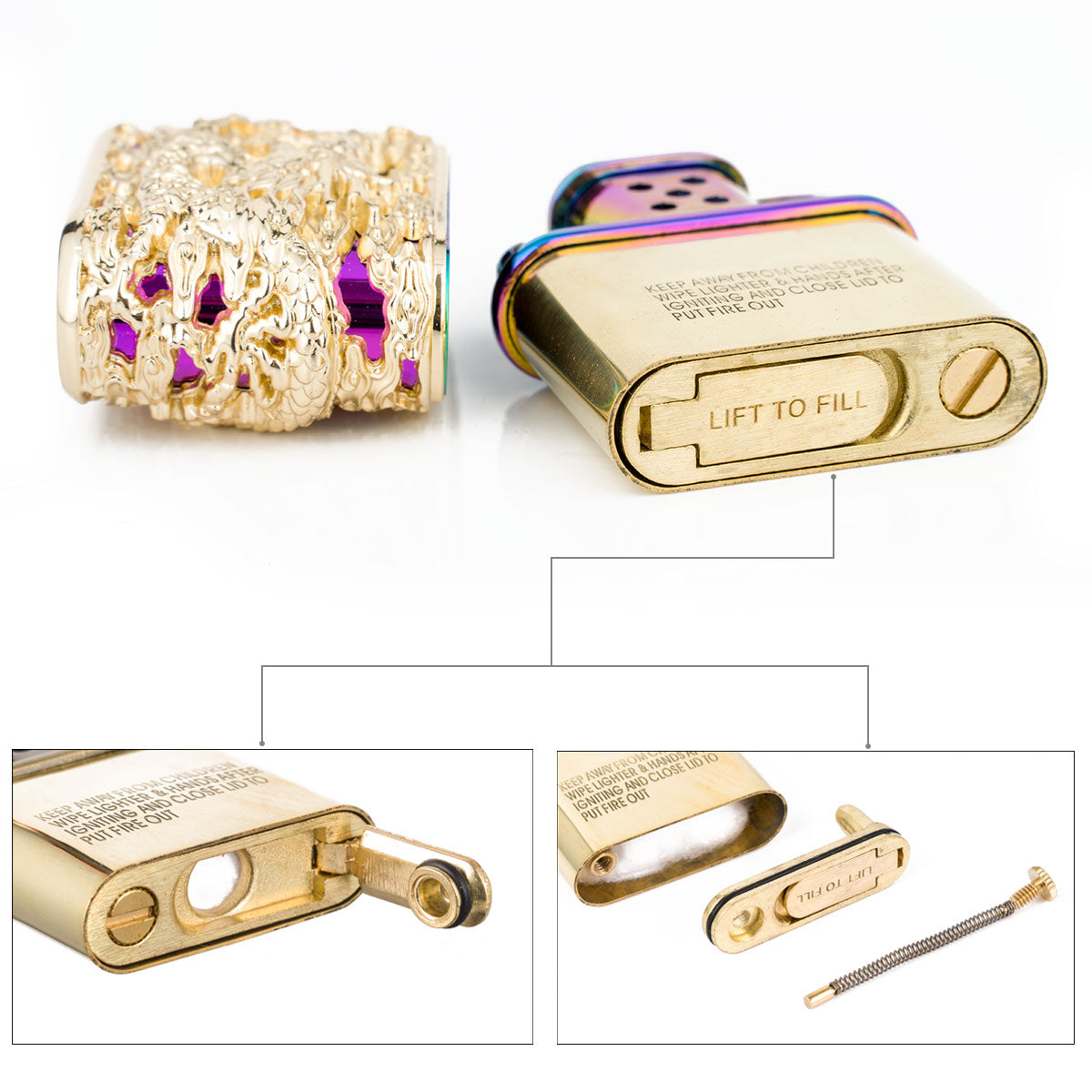 Chinese Dragon Creative Hollow Carved Antique Style Lift Arm Kerosene Windproof Lighter