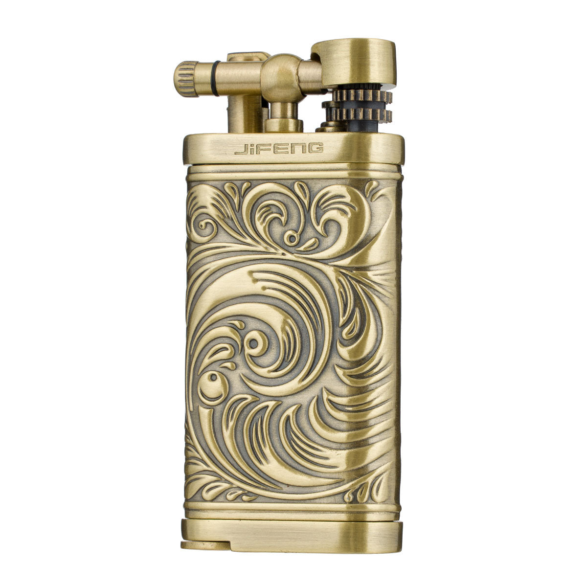 Embossed Pattern Antique Style Lift Arm Tobacco Pipe Butane Lighter with Tamper & Pick