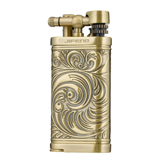 Embossed Pattern Antique Style Lift Arm Tobacco Pipe Butane Lighter with Tamper & Pick
