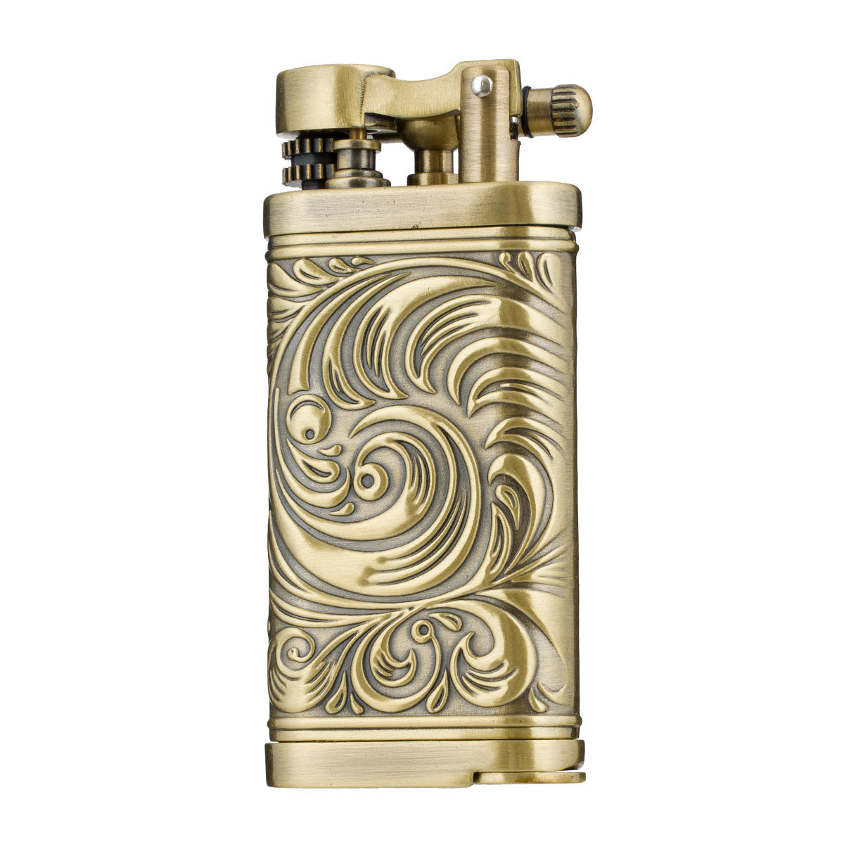 Embossed Pattern Antique Style Lift Arm Tobacco Pipe Butane Lighter with Tamper & Pick