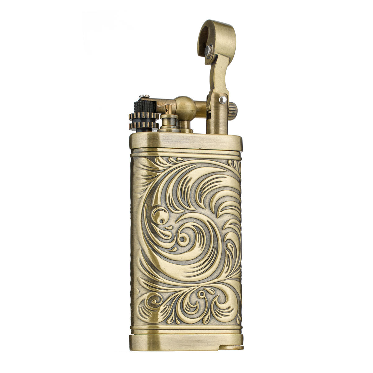 Embossed Pattern Antique Style Lift Arm Tobacco Pipe Butane Lighter with Tamper & Pick