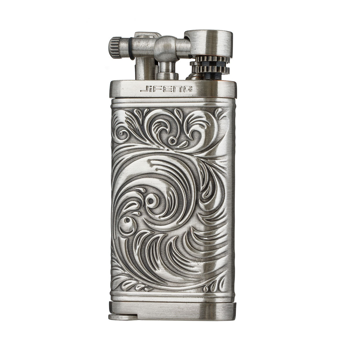 Embossed Pattern Antique Style Lift Arm Tobacco Pipe Butane Lighter with Tamper & Pick