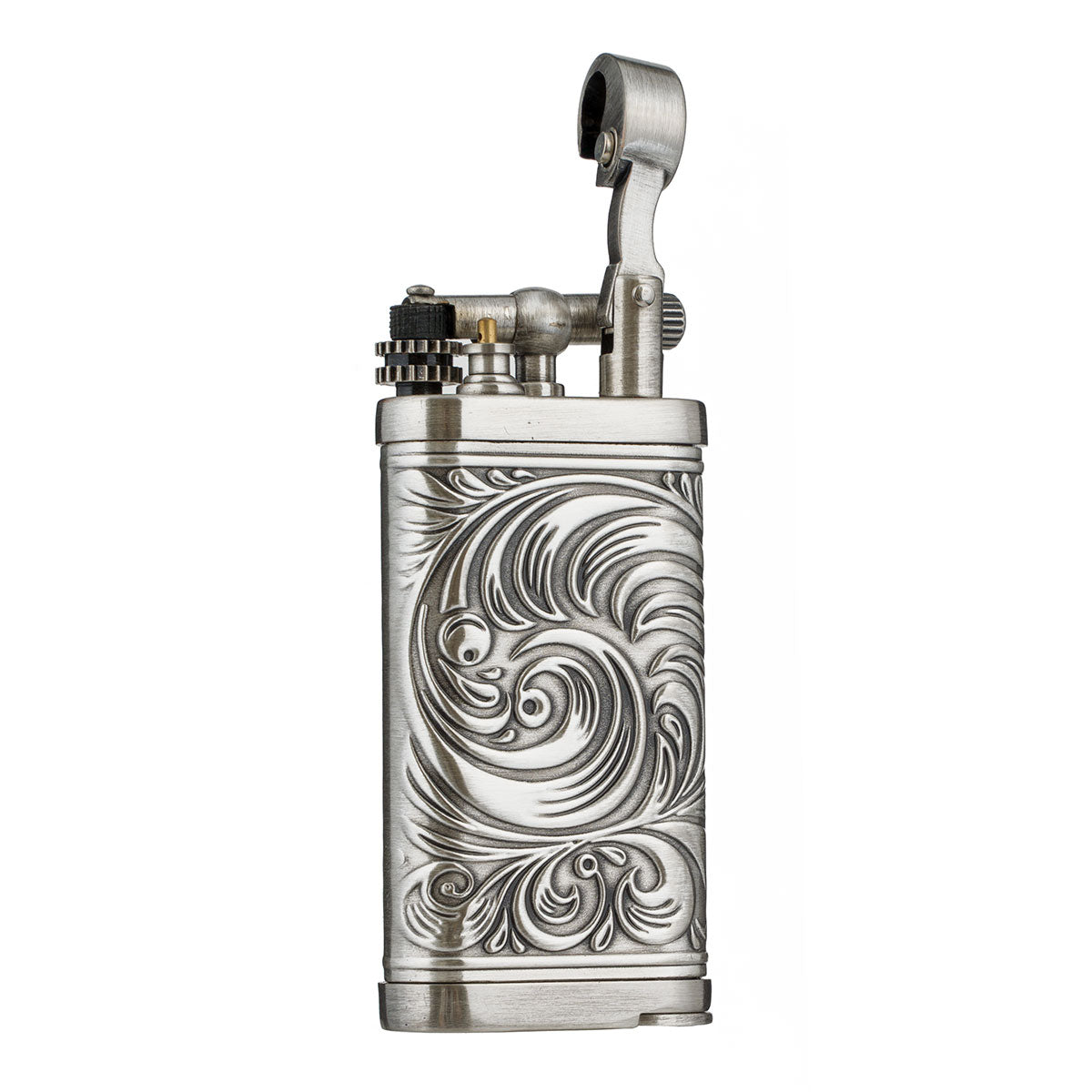 Embossed Pattern Antique Style Lift Arm Tobacco Pipe Butane Lighter with Tamper & Pick