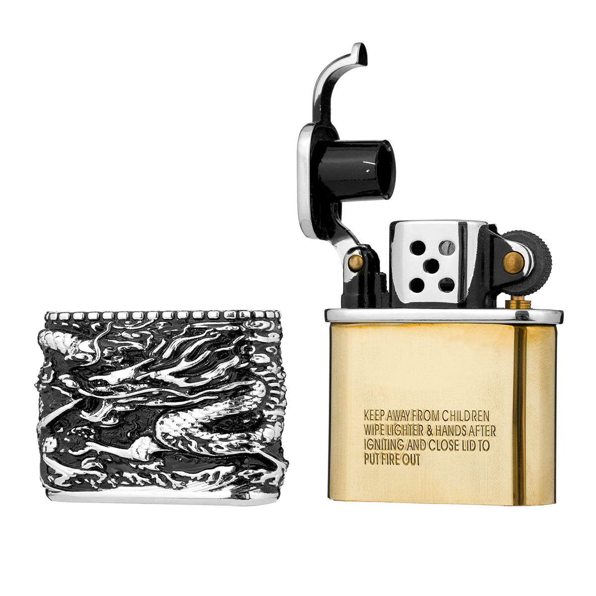 Chinese Dragon Creative Hollow Carved Antique Style Lift Arm Kerosene Windproof Lighter