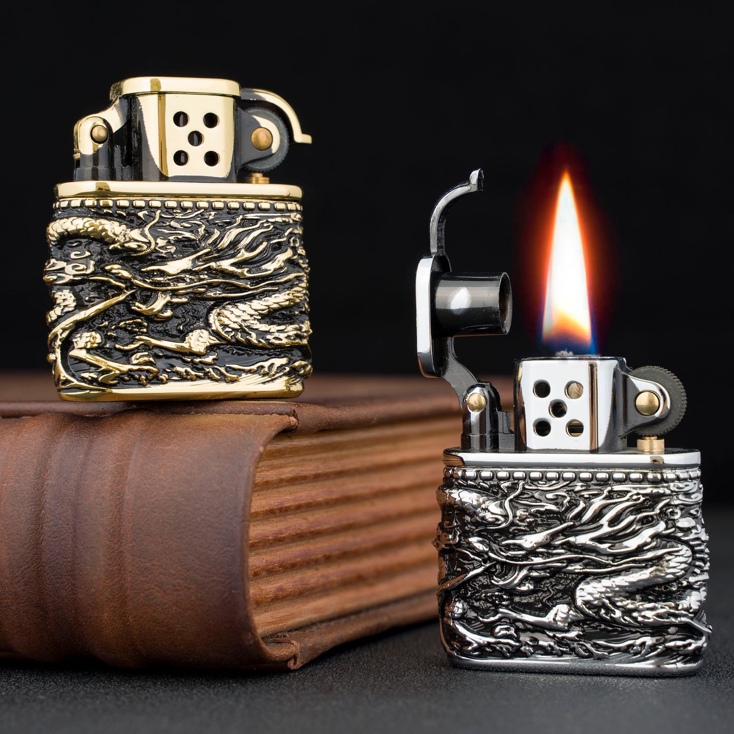 Chinese Dragon Creative Hollow Carved Antique Style Lift Arm Kerosene Windproof Lighter