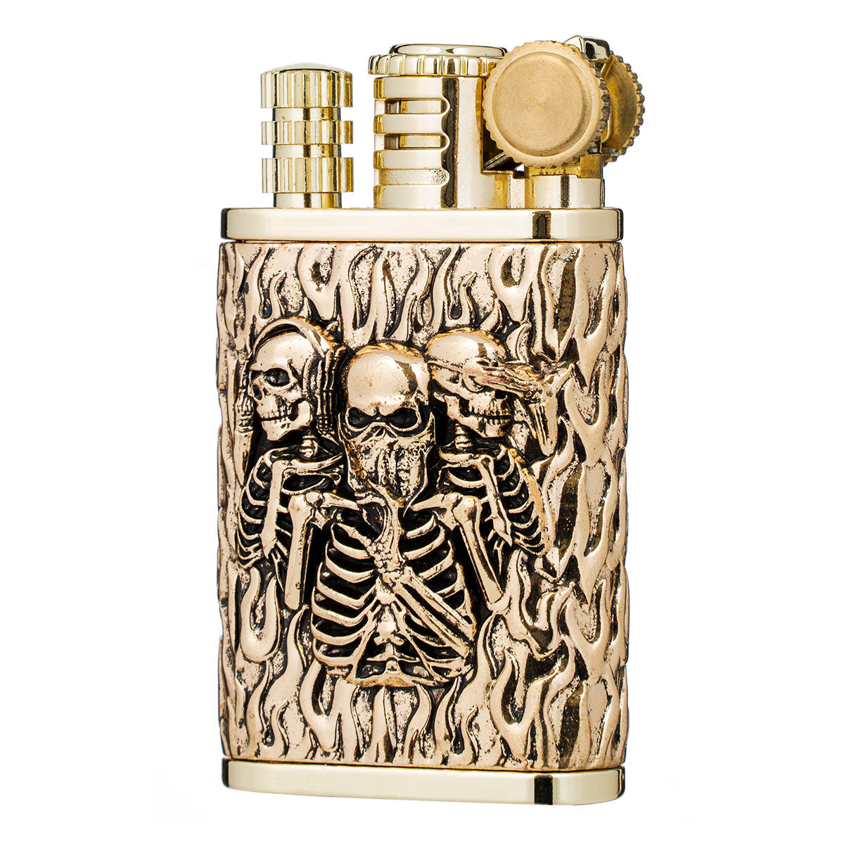 2 in 1 Lighetr Permanent Match Antique Style Flint Wheel Kerosene Lighter with Permanent Match  Skull King