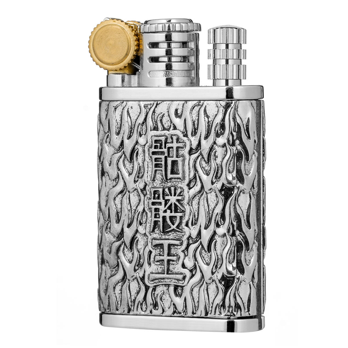 2 in 1 Lighetr Permanent Match Antique Style Flint Wheel Kerosene Lighter with Permanent Match  Skull King