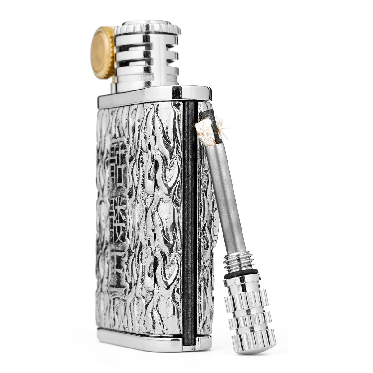 2 in 1 Lighetr Permanent Match Antique Style Flint Wheel Kerosene Lighter with Permanent Match  Skull King