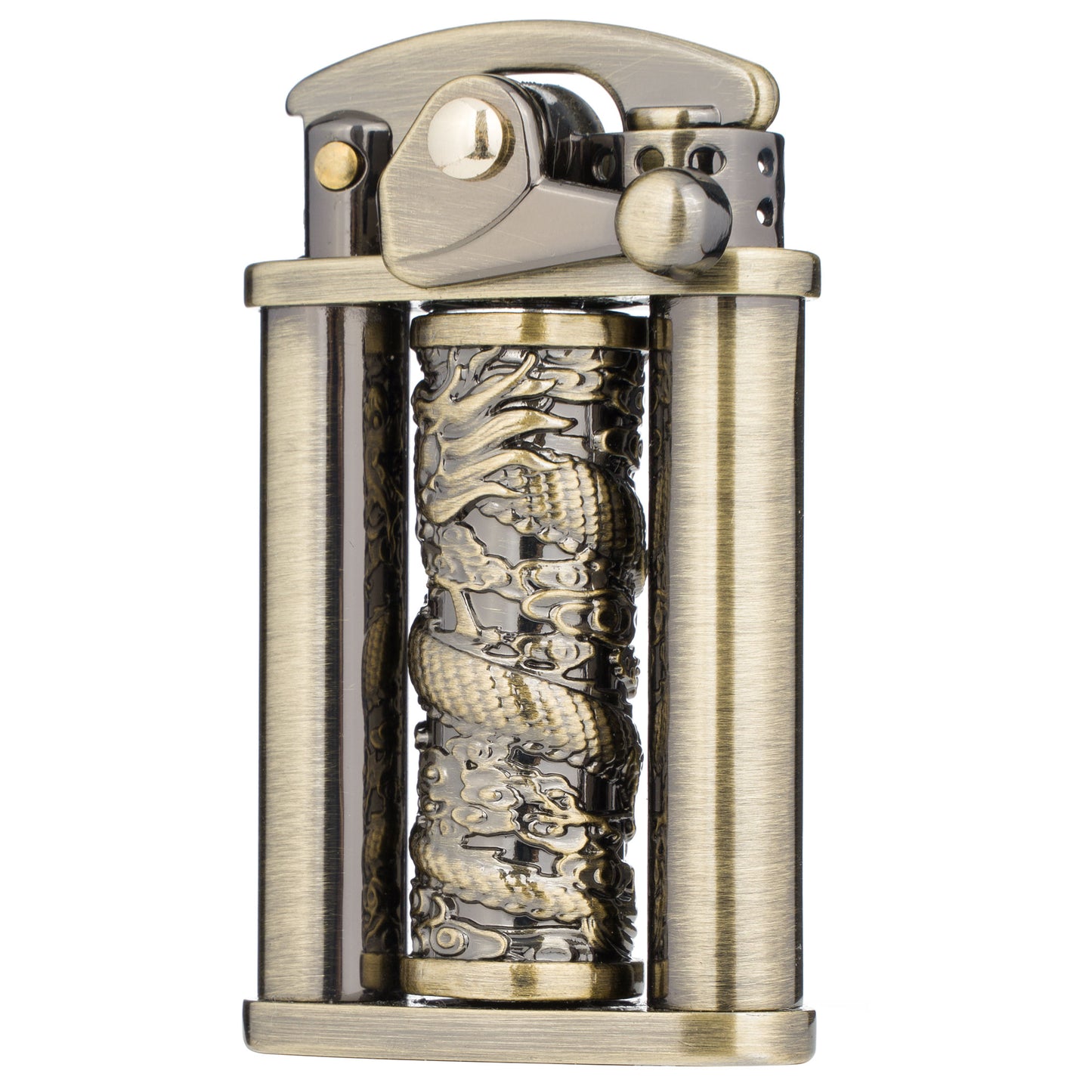 Antique Type Rotatable Dragon Pillar Soft Flame Rocker Arm Petrol Kerosene Lighter