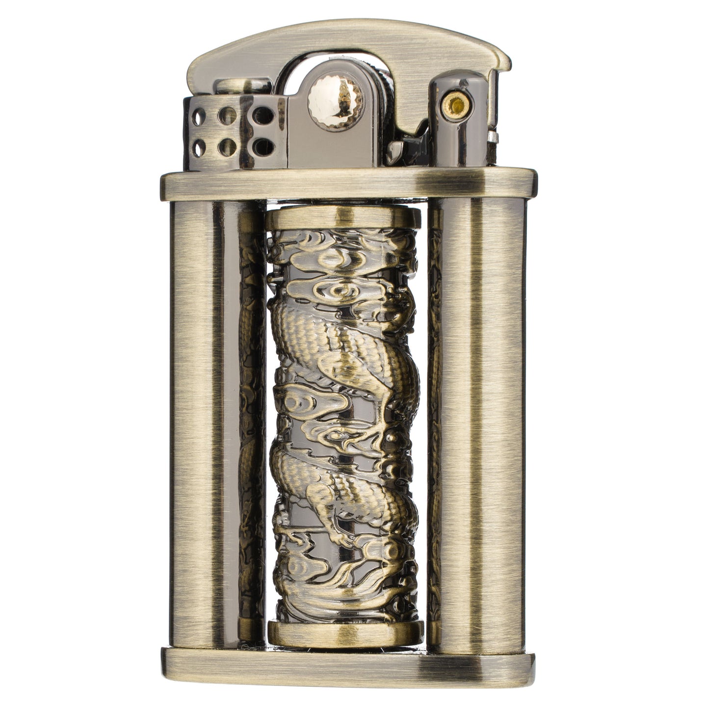 Antique Type Rotatable Dragon Pillar Soft Flame Rocker Arm Petrol Kerosene Lighter