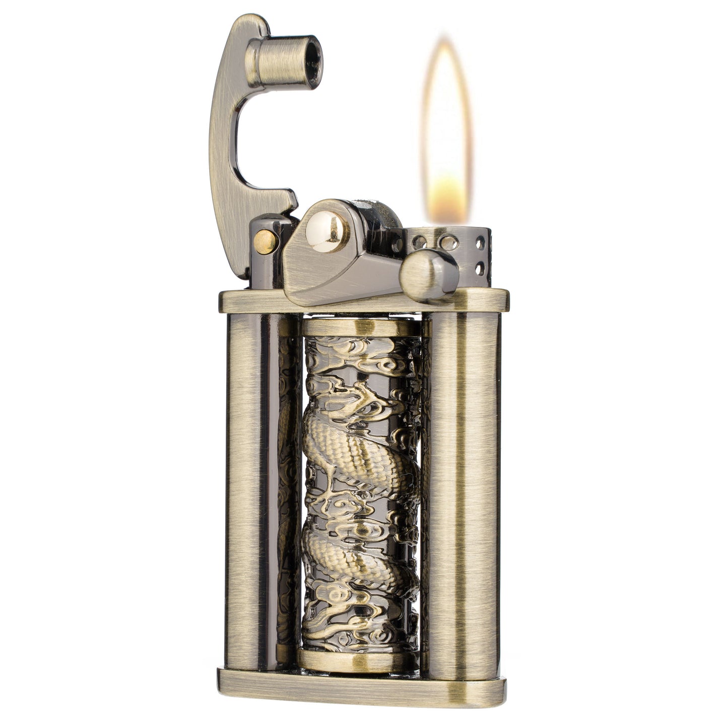Antique Type Rotatable Dragon Pillar Soft Flame Rocker Arm Petrol Kerosene Lighter