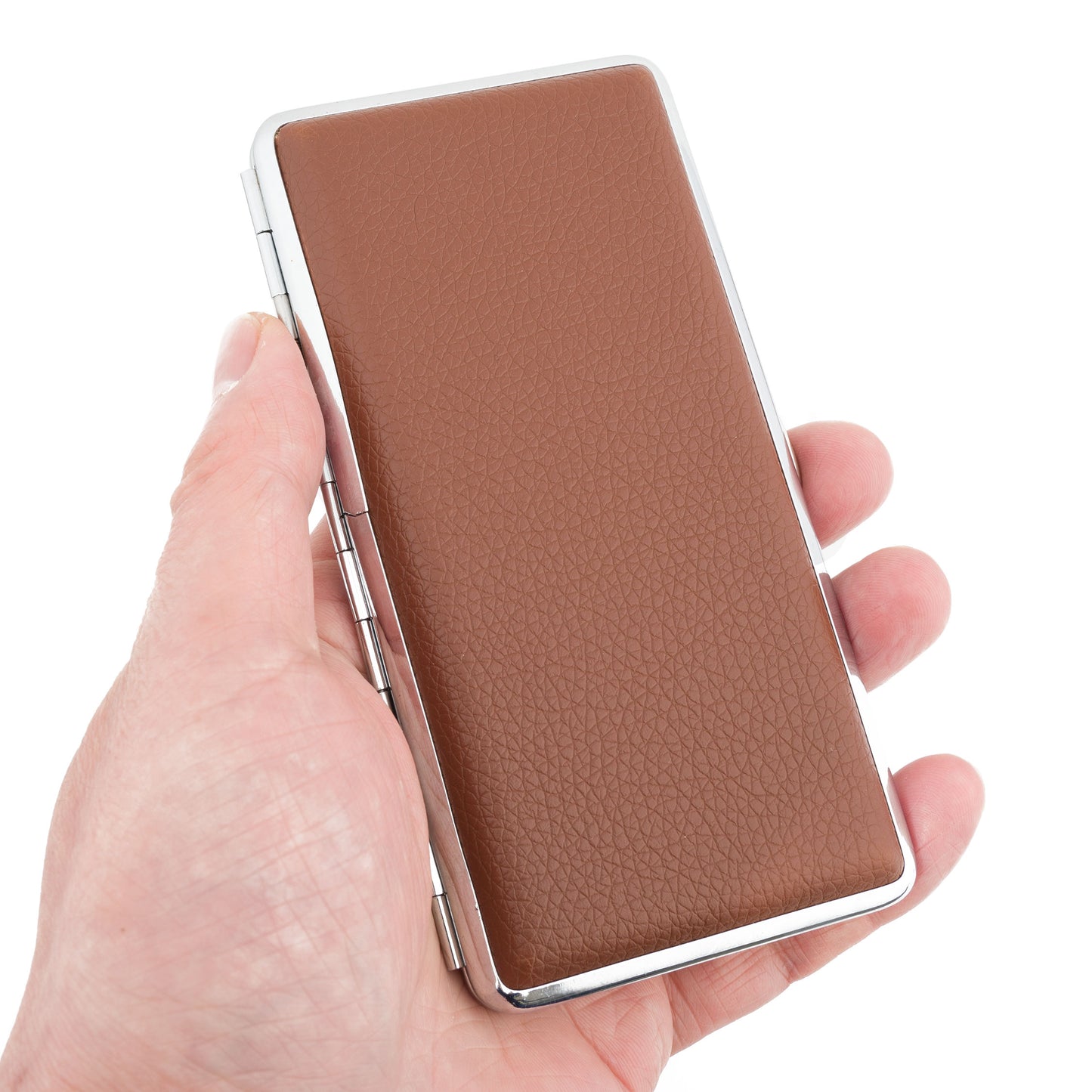 Cigarette Box for Women and Men Stylish Leather Surface Metal Cigarette Case Box Holder for 120's Cigarettes