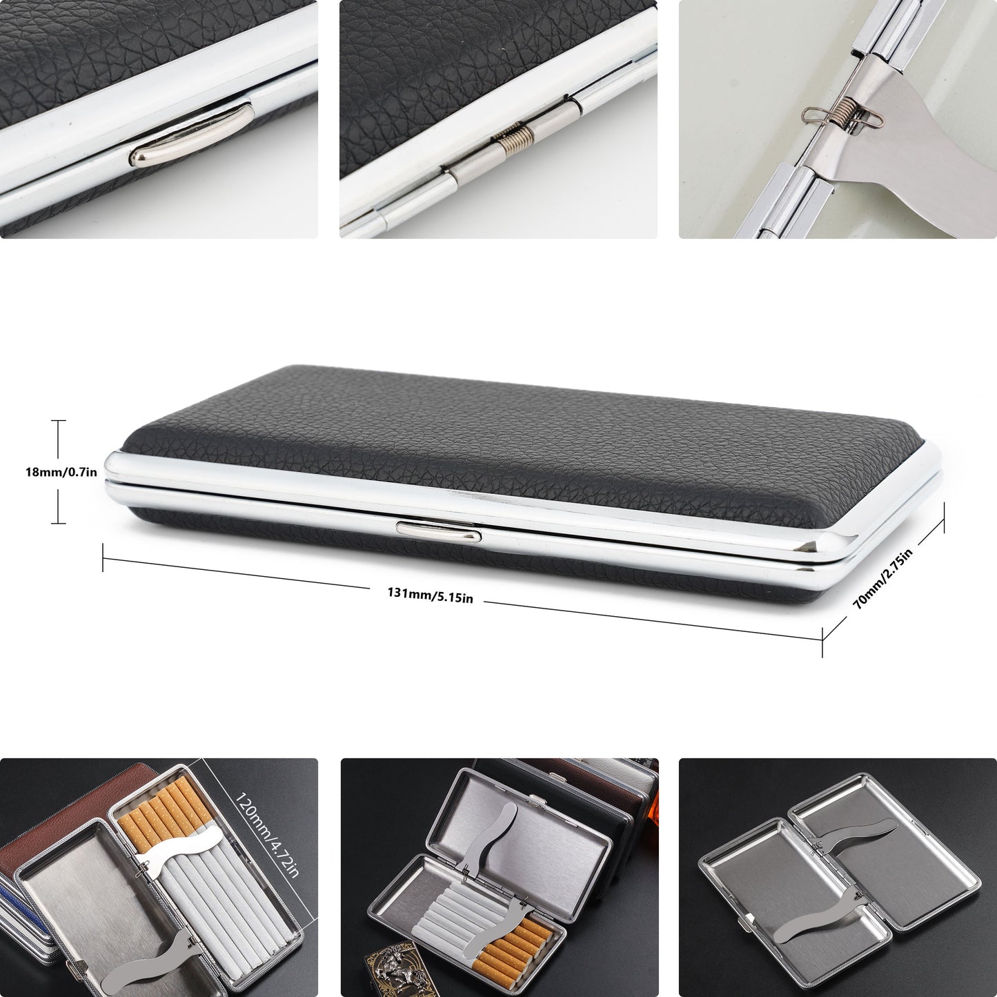Cigarette Box for Women and Men Stylish Leather Surface Metal Cigarette Case Box Holder for 120's Cigarettes