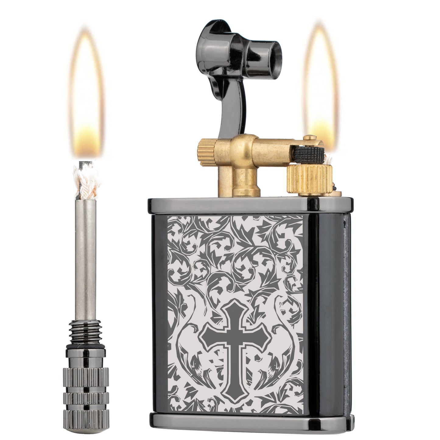 2 in 1 Lighetr Permanent Match Antique Style Lift Arm Kerosene Lighter with Permanent Match