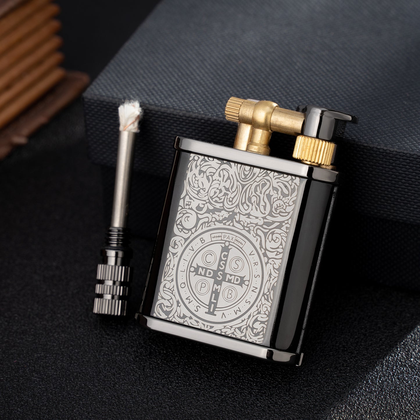 Black Ice Constantine 2 in 1 Lighetr Permanent Match Antique Style Lift Arm Kerosene Lighter with Permanent Match