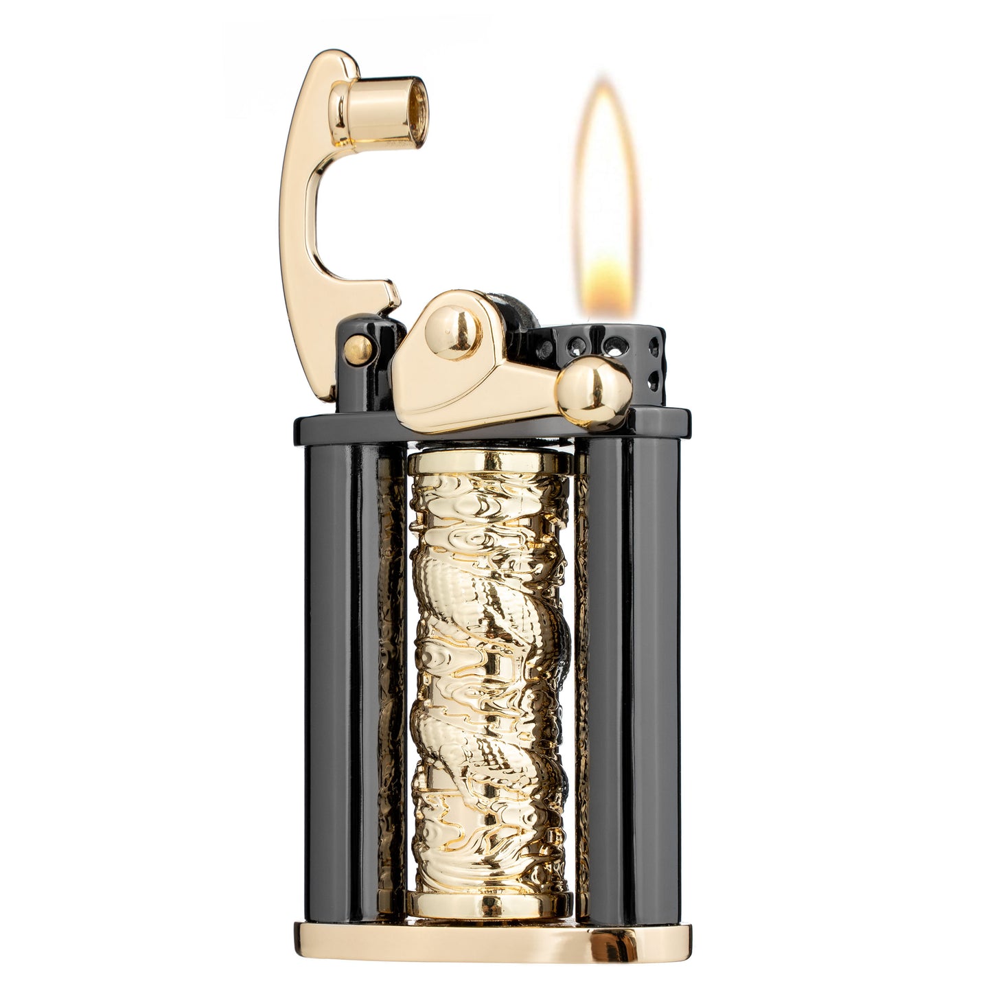 Antique Type Rotatable Dragon Pillar Soft Flame Rocker Arm Petrol Kerosene Lighter