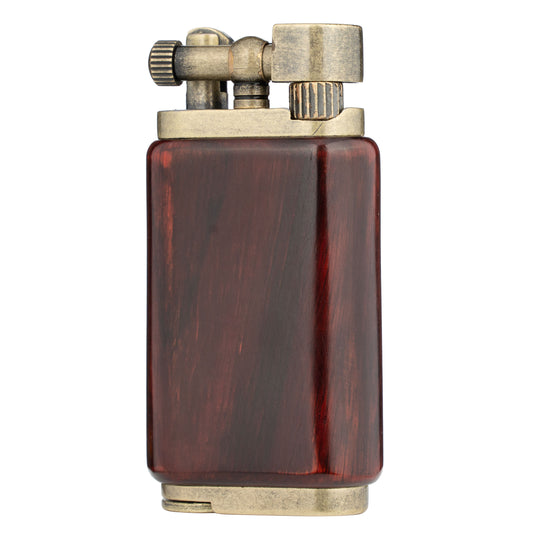 Rosewood Angled Soft Flame Antique Style Lift Arm Butane Refillable Lighter with Tamper & Pick