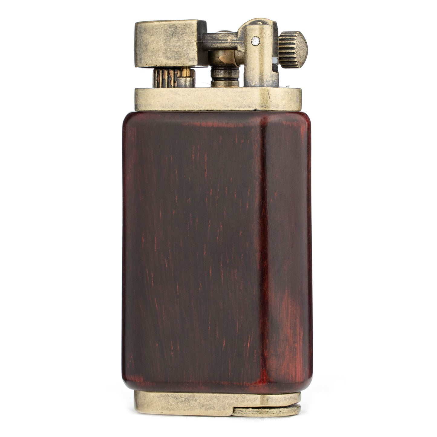 Rosewood Angled Soft Flame Antique Style Lift Arm Butane Refillable Lighter with Tamper & Pick
