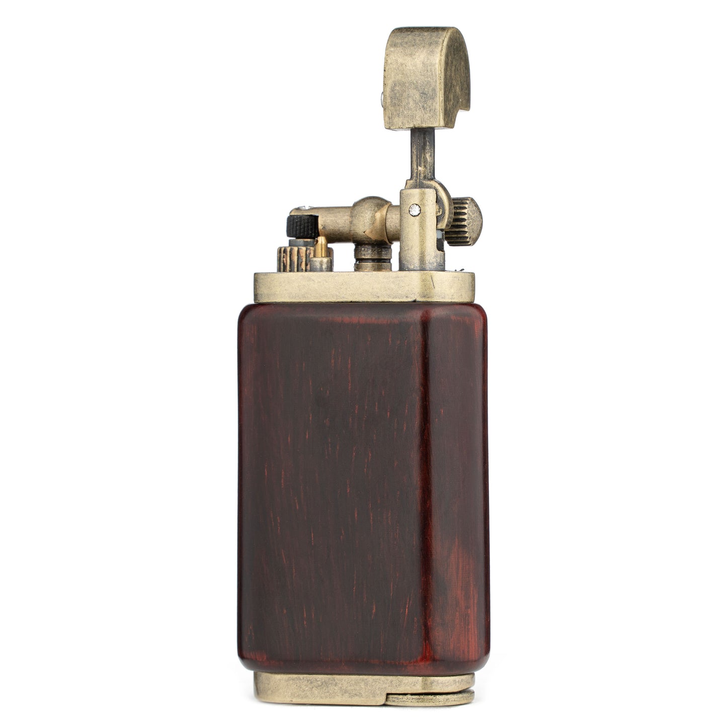 Rosewood Angled Soft Flame Antique Style Lift Arm Butane Refillable Lighter with Tamper & Pick
