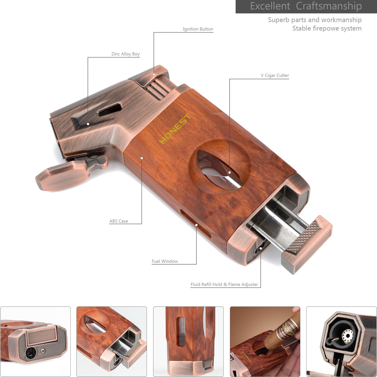 Multifunctional 2 in 1 Lighter Windproof Jet Flame Butane Refillable Torch Lighter with V Cutter