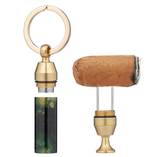 Solid Brass 2-in-1 Cigar Punch Cutter Cigar Needle with Keychain, Cigar Draw Enhancer, Premium Cigar Accessories Tool
