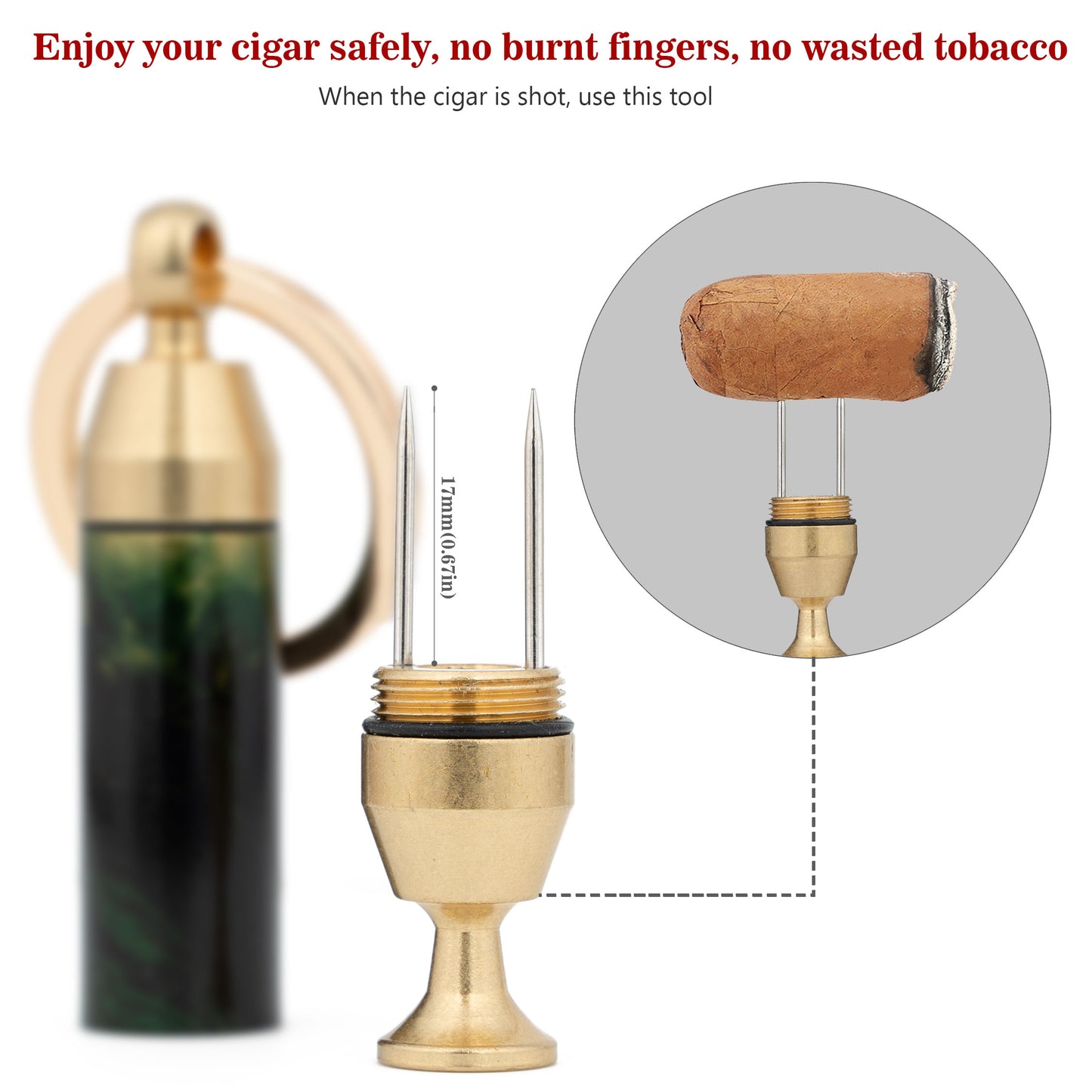 Solid Brass 2-in-1 Cigar Punch Cutter Cigar Needle with Keychain, Cigar Draw Enhancer, Premium Cigar Accessories Tool