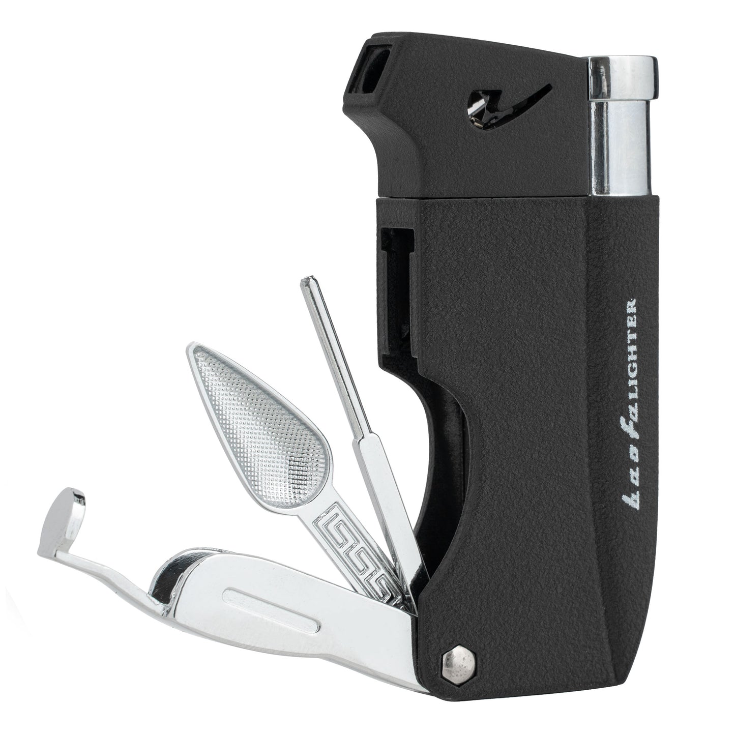 Refillable Butane Pipe Lighter with Angled Soft Flame for Smoking Tobacco, Built-in 3-in-1 Pipe Cleaner Tool Kit