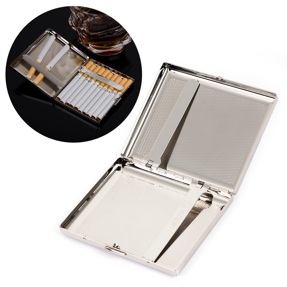 Brushed Stainless Steel Metal Cigarette Case Holder Box Holds 20 Cigarettes