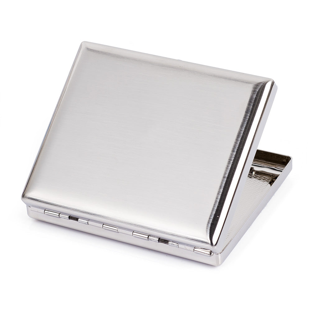Brushed Stainless Steel Metal Cigarette Case Holder Box Holds 20 Cigarettes