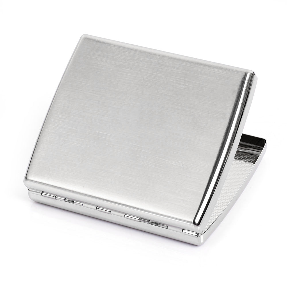 Brushed Stainless Steel Metal Cigarette Case Holder Box Holds 20 Cigarettes