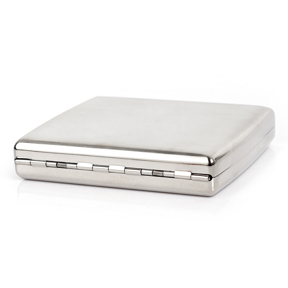 Brushed Stainless Steel Metal Cigarette Case Holder Box Holds 20 Cigarettes