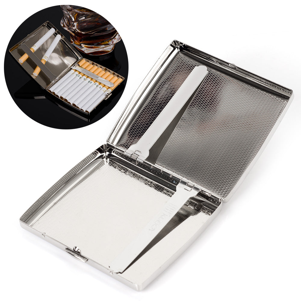 Brushed Stainless Steel Metal Cigarette Case Holder Box Holds 20 Cigarettes