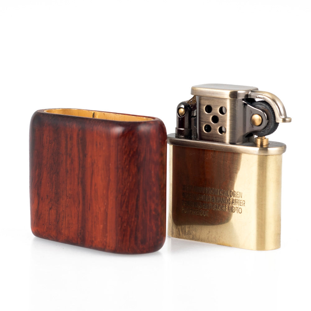 Rosewood Wooden Case Antique Style Lift Arm Soft Flame Kerosene Lighter