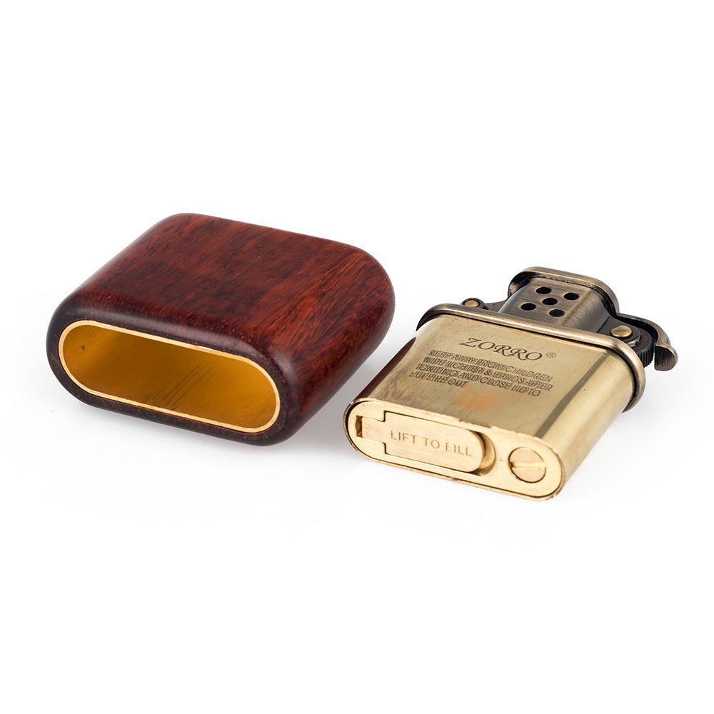 Rosewood Wooden Case Antique Style Lift Arm Soft Flame Kerosene Lighter