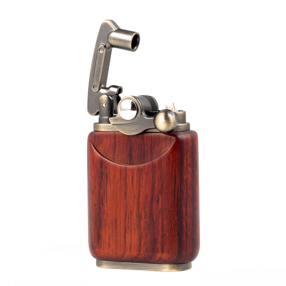 Rosewood Wooden Case Antique Type Soft Flame Rocker Arm Petrol Kerosene Lighter