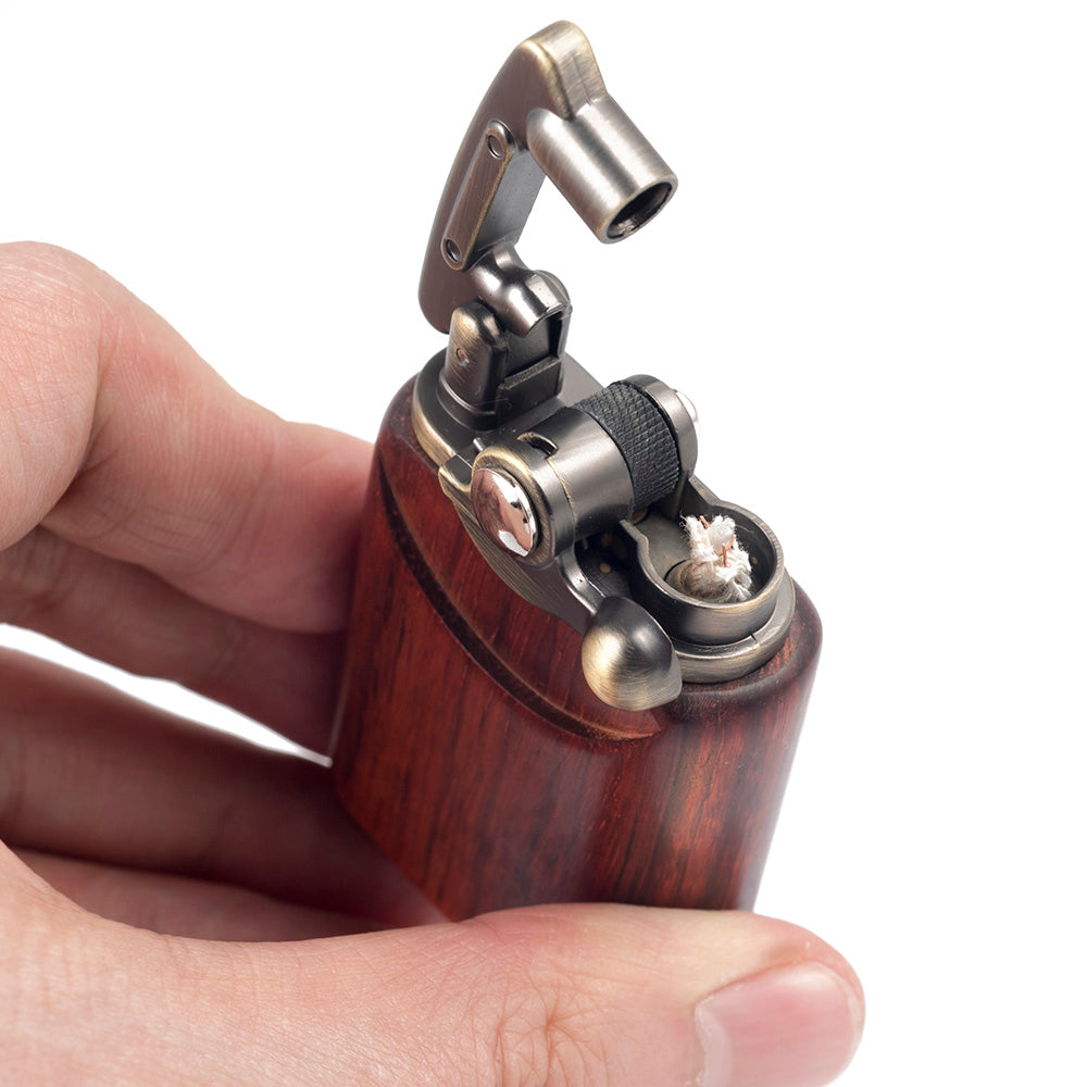 Rosewood Wooden Case Antique Type Soft Flame Rocker Arm Petrol Kerosene Lighter
