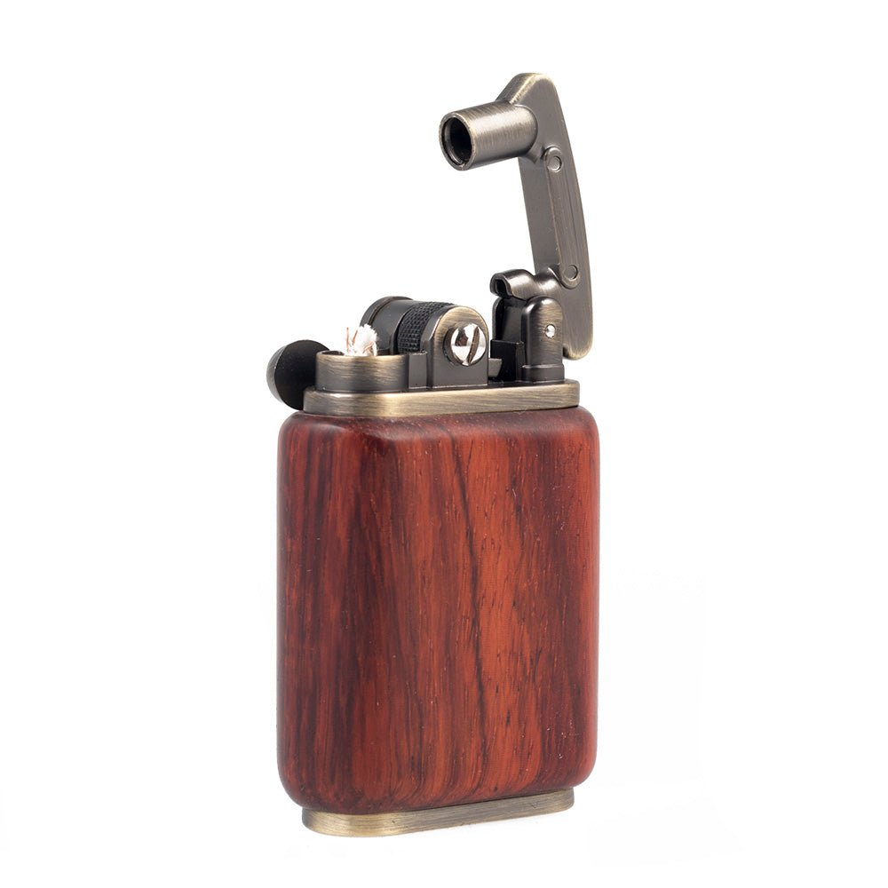 Rosewood Wooden Case Antique Type Soft Flame Rocker Arm Petrol Kerosene Lighter
