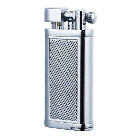 Angled Soft Flame Antique Style Lift Arm Butane Refillable Lighter with Tamper & Pick (Chrome)