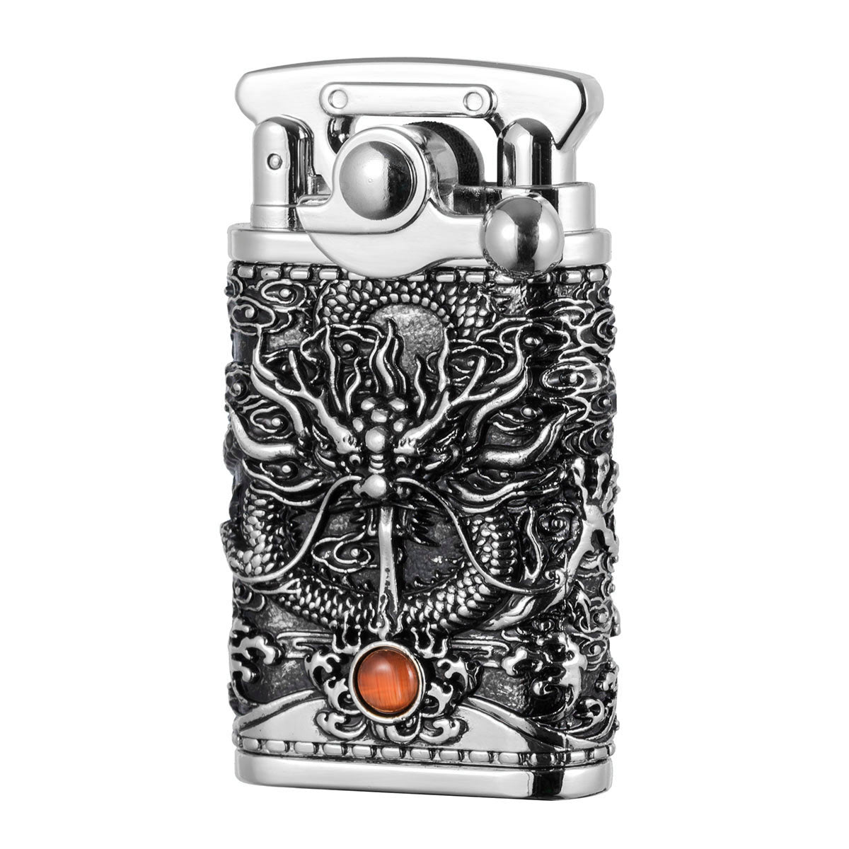 Antique Chinese Dragon Design Metal Rocker Arm Kerosene Lighter - Soft Flame, Collectible Retro Style, Portable & Handcrafted