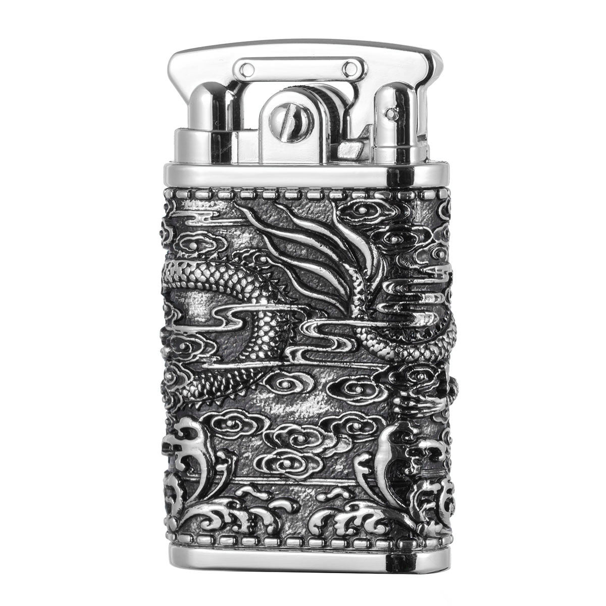 Antique Chinese Dragon Design Metal Rocker Arm Kerosene Lighter - Soft Flame, Collectible Retro Style, Portable & Handcrafted