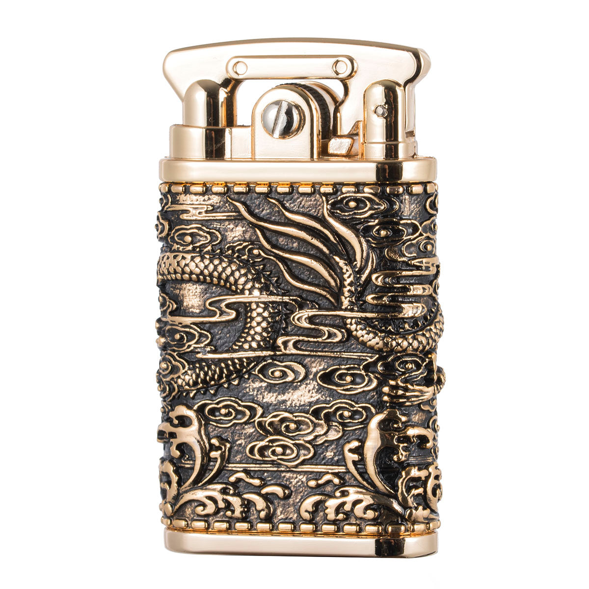 Antique Chinese Dragon Design Metal Rocker Arm Kerosene Lighter - Soft Flame, Collectible Retro Style, Portable & Handcrafted