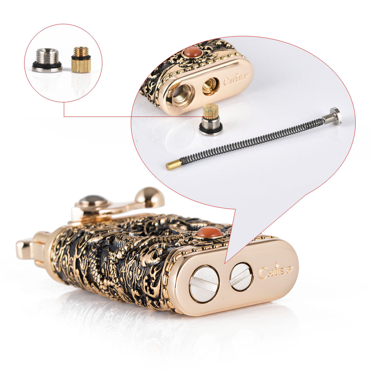 Antique Chinese Dragon Design Metal Rocker Arm Kerosene Lighter - Soft Flame, Collectible Retro Style, Portable & Handcrafted