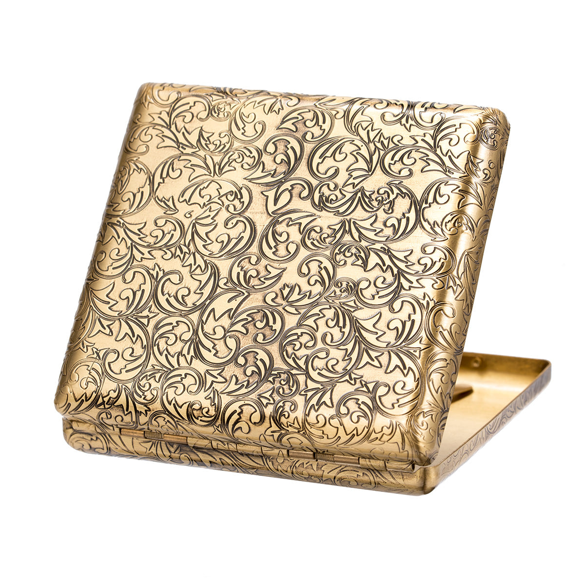 6 Sides Engraved Flowers Solid Brass Metal Cigarette Case Holder for Regular Cigarettes