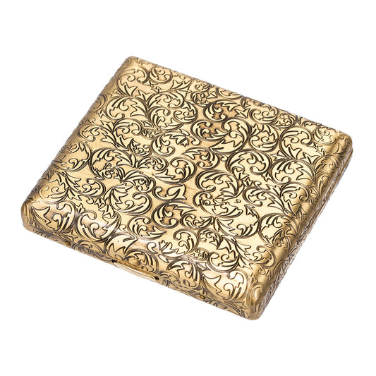 6 Sides Engraved Flowers Solid Brass Metal Cigarette Case Holder for Regular Cigarettes