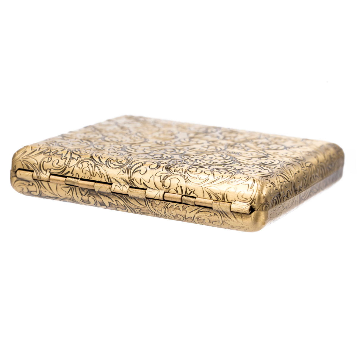 6 Sides Engraved Flowers Solid Brass Metal Cigarette Case Holder for Regular Cigarettes