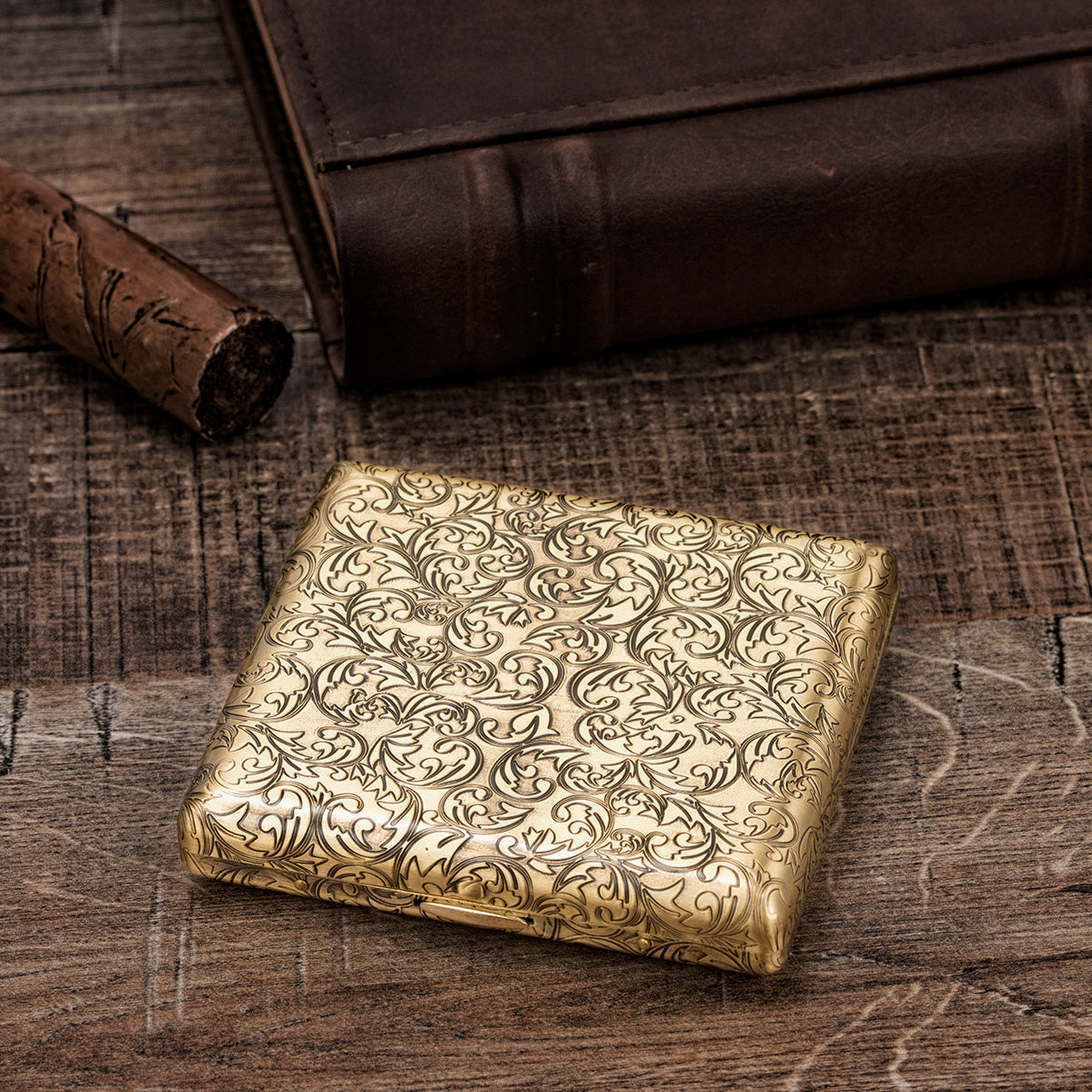 6 Sides Engraved Flowers Solid Brass Metal Cigarette Case Holder for Regular Cigarettes